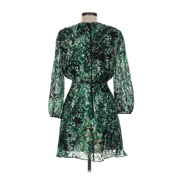 Alice + Olivia Mini Dress Womens 6 Green Snakeskin Silk Burnout Boho Luxe - Image 2