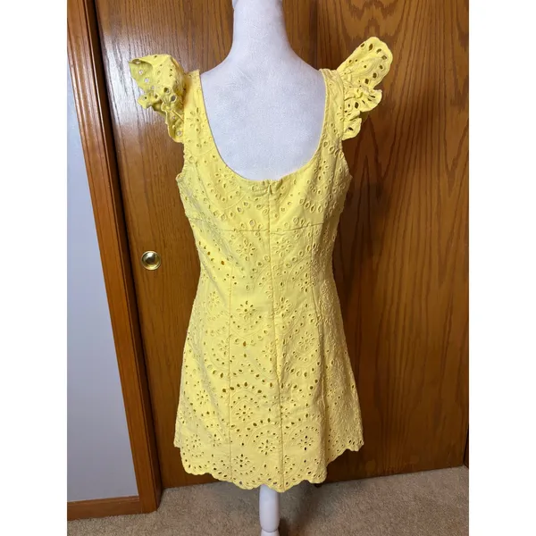 En Saison Guinevere Dress Lemoncello Yellow Eyelet Ruffle Mini Dress Large - Image 6