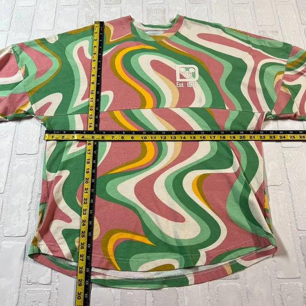 Walt Disney World Spirit Jersey Womens Medium Pink Green 70s Swirl Long Sleeve M - Image 3