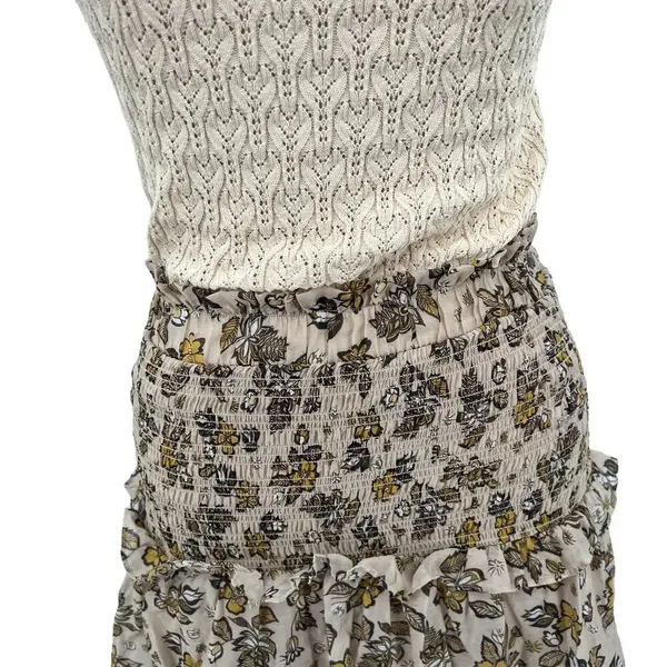 Anthropologie Current Air Dress Mini Sweater Ruffle Crewneck‎ Beige Size Small - Image 6