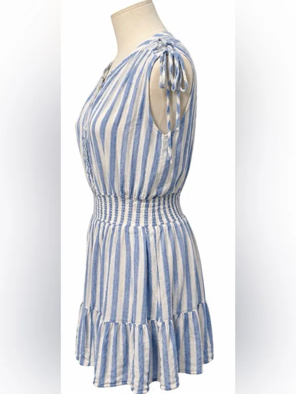Rails Samina Casablanca Stripe Linen Blend Smocked Mini Dress L - Image 2