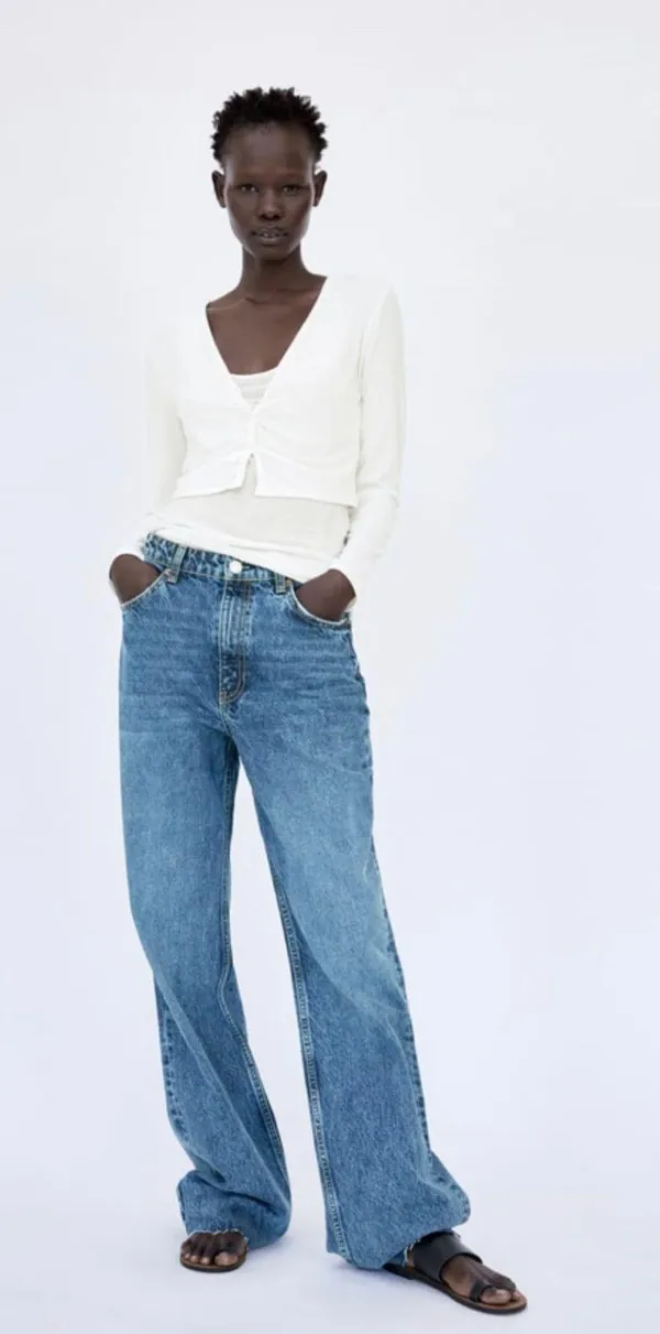 ZARA White Ruched Crop Top - Image 2