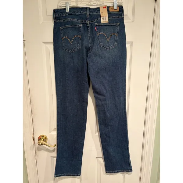 Levis 505 Straight Leg Jeans Womens 8 L Dark Wash Denim Stretch New NWT - Image 2