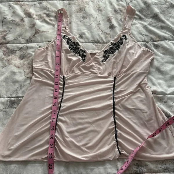 California Dynasty pink embroidered babydoll pajama top, size M boho loungewear - Image 7