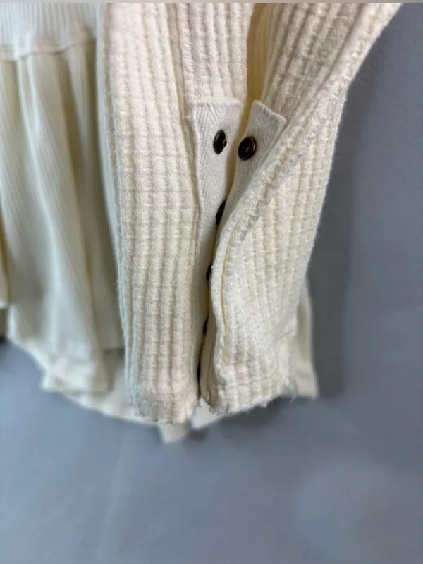 Free People M Boho Thermal Waffle Knit Peplum Pullover Top - Image 5