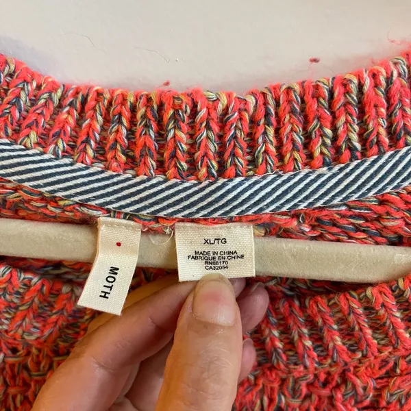 Moth Anthropologie Neon Orange Marled Knit Sweater Pockets XL‎ Raglan Boho Boxy - Image 7