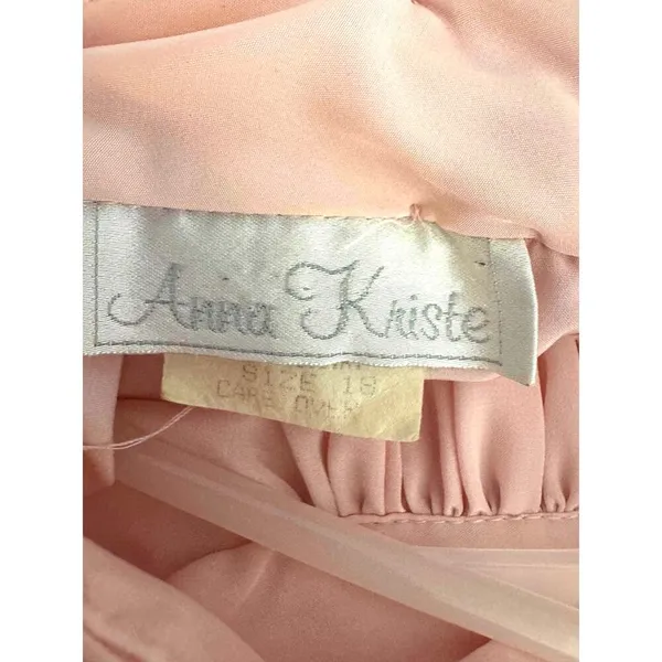 Vintage Anna Kriste Blush Pink Pleated Mock Neck Short Sleeve Blouse Size 18 - Image 6