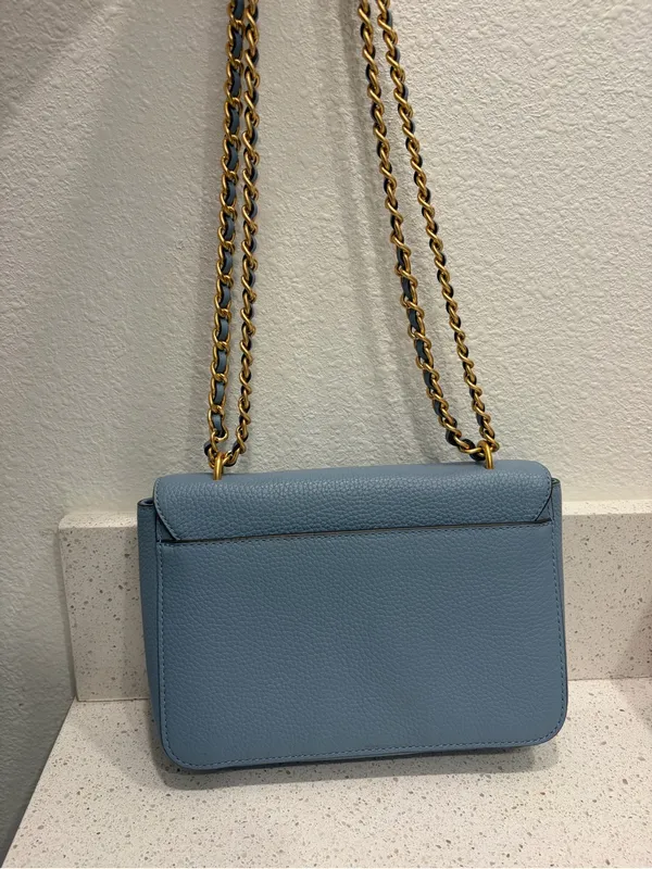 Tory Burch Britten Pebbled Leather Convertible Shoulder Bag Blue Purse EUC - Image 9