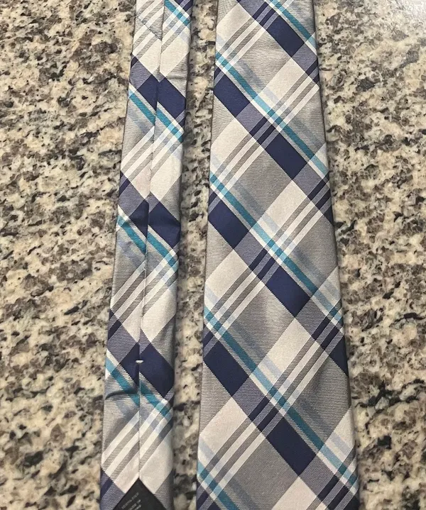 Express Men’s tie Blue & White Checkered NWOT. Business Party Holiday. - Image 8