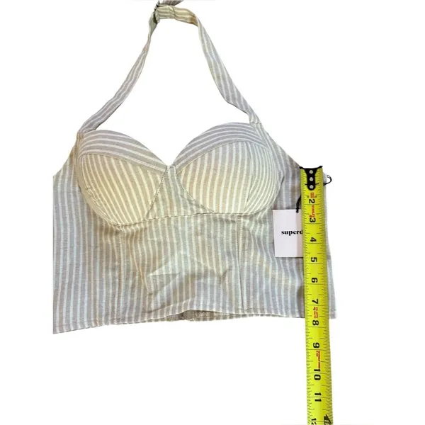 Revolve Superdown Rudy Halter Top Beige White Striped Womens Medium NEW With Tag - Image 7