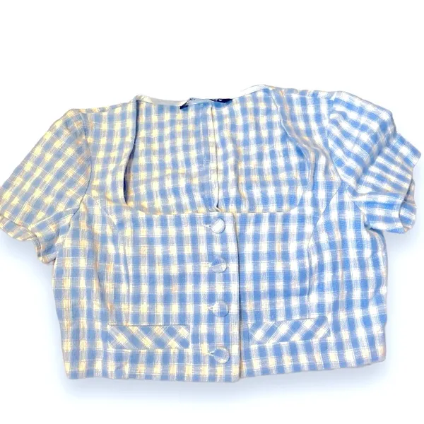 Zara Blue & White Gingham Crop Top Size Small - Image 6