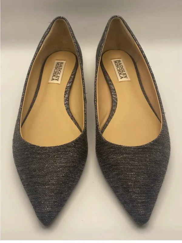 Badgley Mischka grey tweed pointy toe ballet flats academia fall winter 6.5 - Image 2