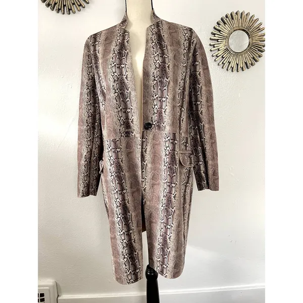 Blank NYC Python Print Faux Suede Longline Duster Coat Neutral Taupe Womens Sm - Image 7