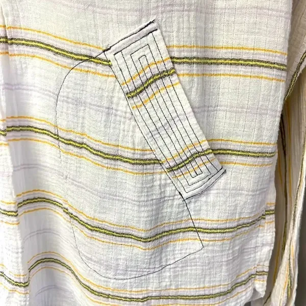 FREE PEOPLE-Rolling Clouds 100% Cotton Hoodie Pocketed White Stripe Blouse-Small - Image 4