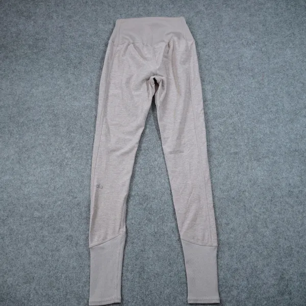 Alo XS Yoga Alosoft Goddess Leggings High Waist Heathered Beige Tan Ribbed - Image 5
