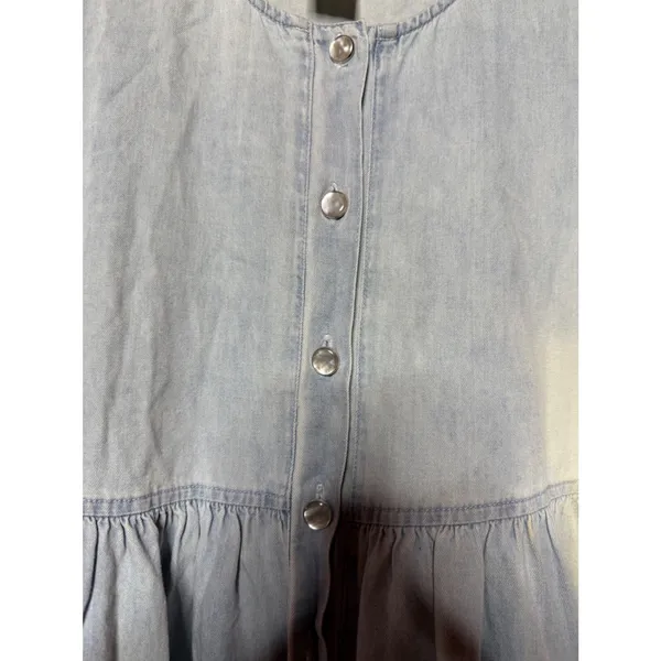 VTG Casual Corner‎ Women 16 90s Denim Maxi Dress Light Wash Floral Embroidery - Image 3