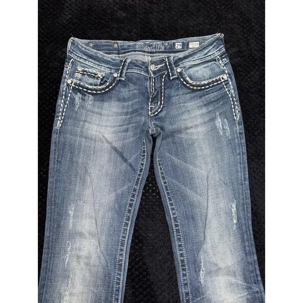 Miss Me Womens Bootcut Jeans Medium Wash Embroidered Studded Mid Rise Sz 29 - Image 2