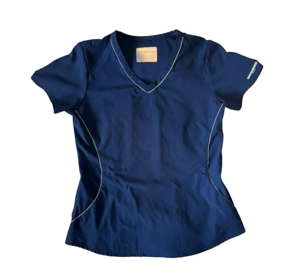 Skechers by Barco Women’s Scrub Top Medium Blue V-Neck Stretch Nursing Uniform - Image 2