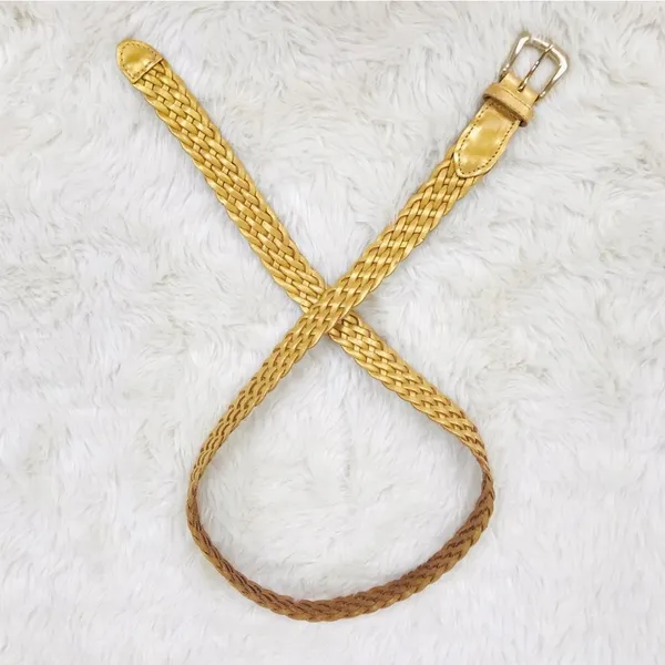 VINTAGE 90s Gold Metallic Woven Leather Belt Braided‎ Y2K Retro Medium Large - Image 6