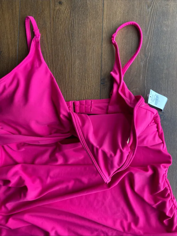 NWT Old Navy Nursing Bright Pink Tankini Swim Top with Ruched Sides L - Image 2