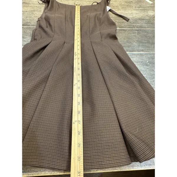 Zara Brown Houndstooth Check Square Neck Pleated A-Line Mini Dress Academia - Image 12