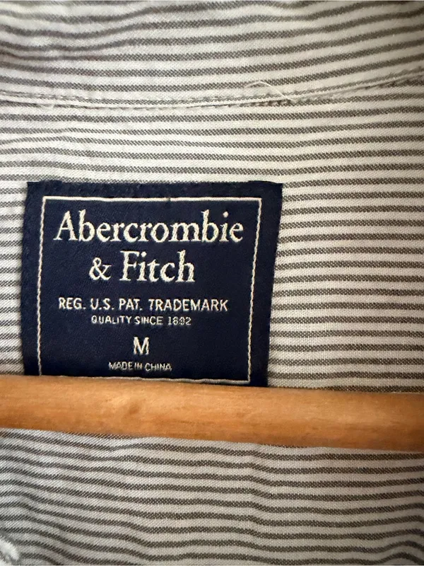 Abercrombie & Fitch Light Grey Striped Button-Down Shirt - Image 3
