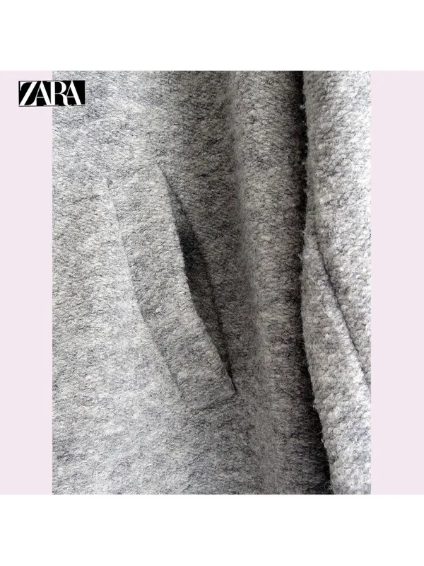 ZARA Gray Coat with Cream Faux-Shearling Collar - Image 6