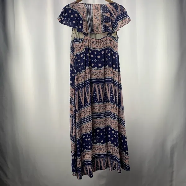 Maeve Patchwork V Neck Open Back Hi‎ Lo Midi Dress Size Extra Small - Image 4