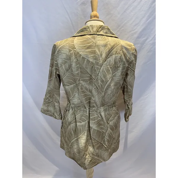 Nic + Zoe Women's Size Small Coat Beige Tan Tropical Print Jacket Safari Trench - Image 5