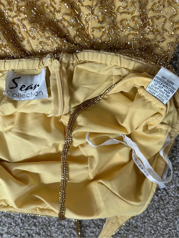 Vintage 90s Sean Collection Silk Beaded Evening Gown – Gold – L - Image 11