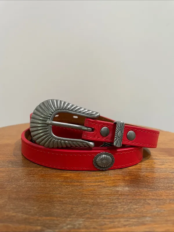 UO Redeal Leather Concho Skinny Western Belt With Silver Tone Sunburst Buckle - Image 2