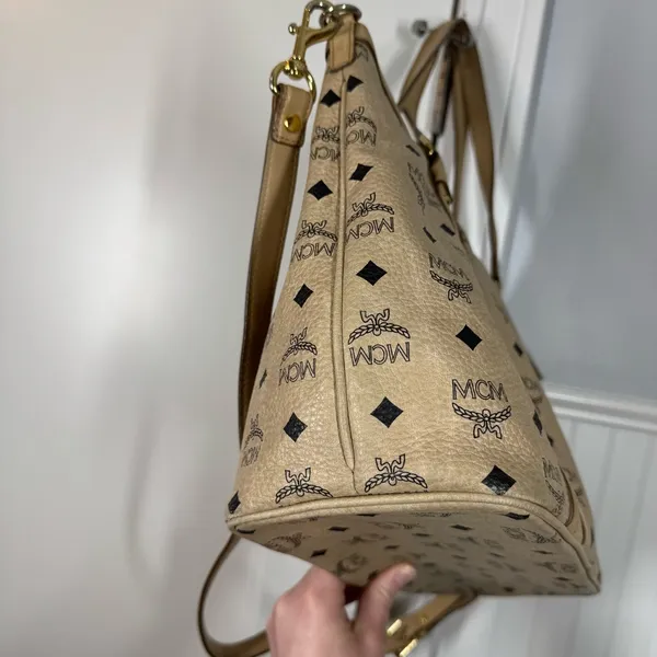 MCM Visetos 2 Way Monogram Bag with Crossbody Strap tan cream neutral‎ designer - Image 6