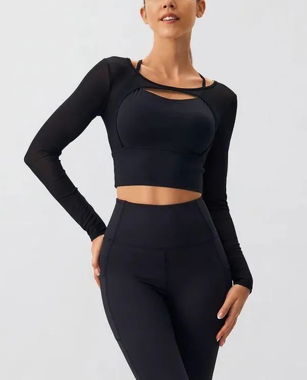 Berlook Black Cut Out Long Sleeve Top--Light Support - Image 3
