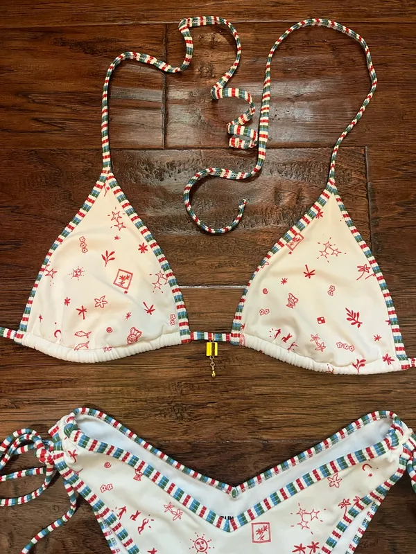 Pacsun White Printed Moira Triangle Bikini Top and bottom  - Image 2