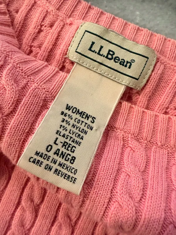 L.L. Bean Size L Pink Crew Neck Cable Knit 3/4 Sleeve Cotton Pullover Sweater - Image 8
