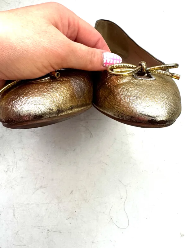Stuart Weitzman Metallic Gold Ballet Flats Leather Size 7.5 - Image 6