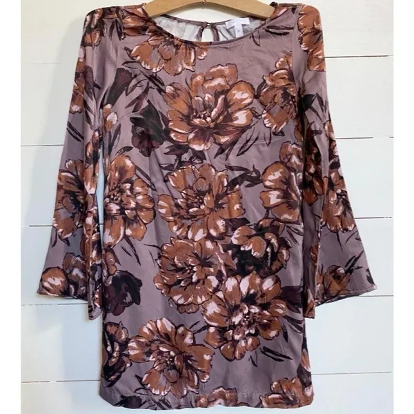 Leith Ladies Purple Floral‎ Tunic Mini Dress Flare Sleeves XS - Image 2