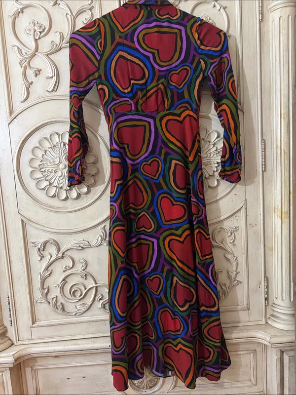Farm Rio Rainbow Wild Hearts, Valentine Long Sleeve Maxi Dress Sz S Retail $220 - Image 10