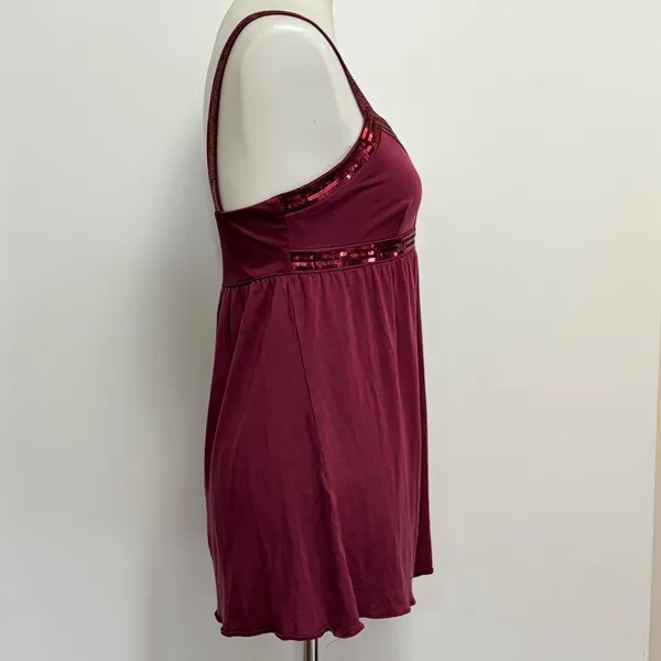 Express Camisole Medium Burgundy Sequin Empire Waist Babydoll Tank Top - Image 5
