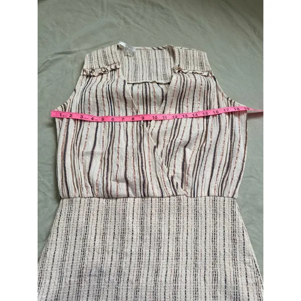 Veronica Beard Medium Cox Smocked Striped Mini Dress Beige Rose Gold Boho Chic - Image 6