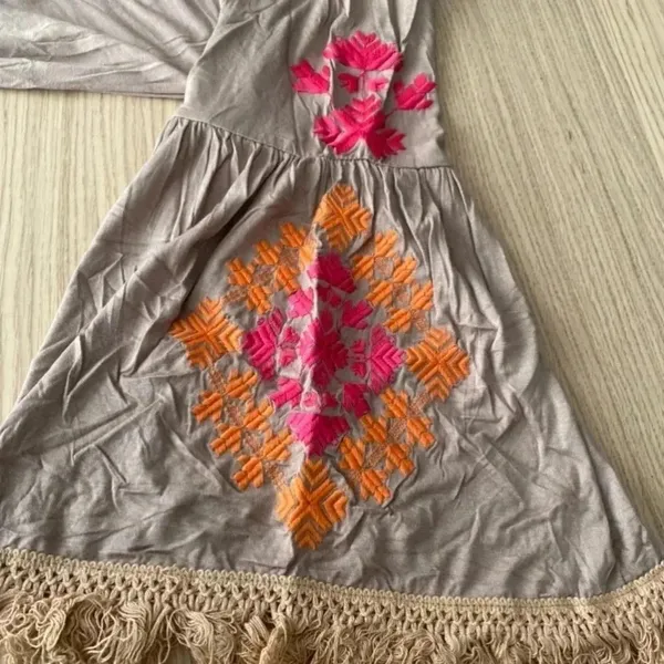 🆕Velzera Floral Embroidered Tassel Peasant Dress Boho L🆕 - Image 6