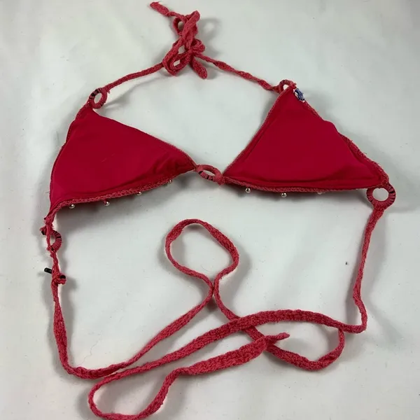 SM Salmon pink crochet triangle bikini top - Image 5