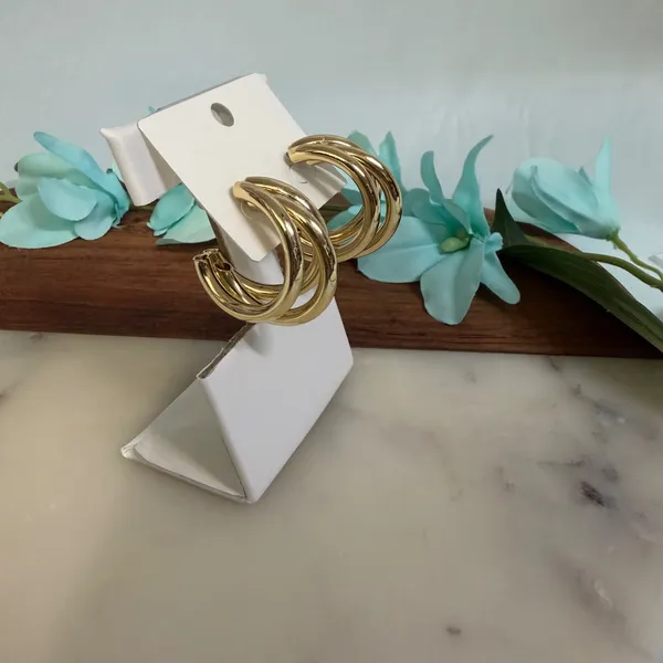 14 Gold Plated XP Womens Triple Layer Chunky Hoop Earrings‎ - Image 2