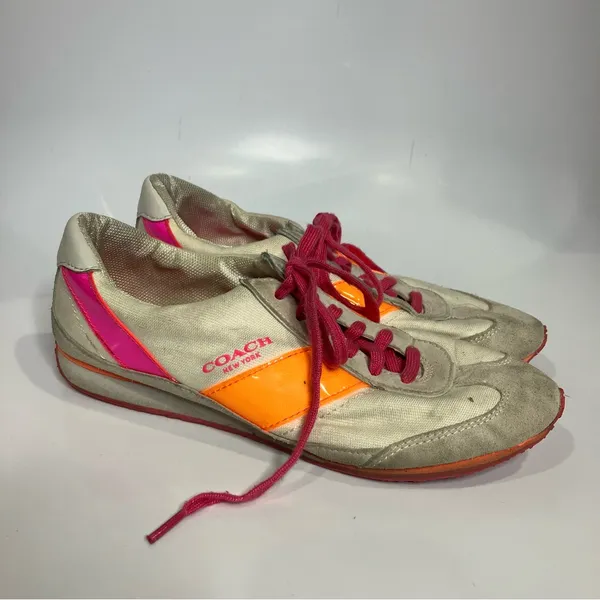 Coach Mae sneakers white orange‎ pink women’s size 9 - Image 4