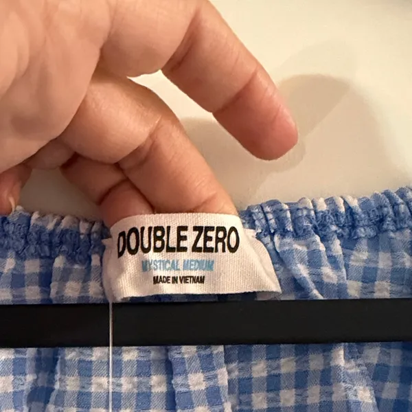 Double Zero Light Blue Gingham Peplum Cap-Sleeve Blouse - Image 2