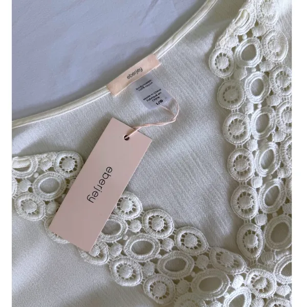 Eberly Ivory Crochet Lace Cover‎ Up L Boho Beach Cottagecore Sheer Ruffle Tunic - Image 4
