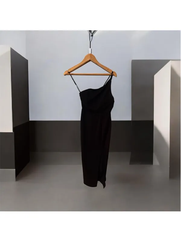 Women's Hello Molly Black One Shoulder Midi Dress Size 2 HELLO MOLLY TAKING IT - Image 2