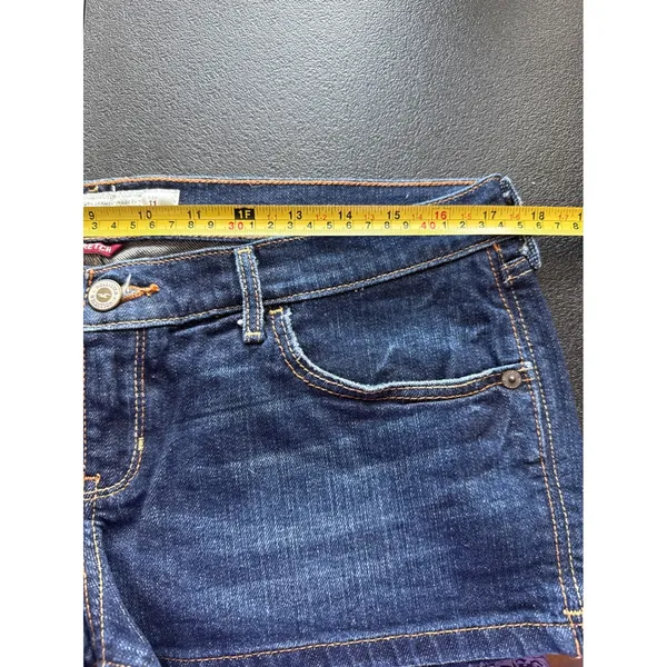 Hollister Size 11 Denim Micro Mini Shorts Dark Wash Low Rise Stretch Casual - Image 5