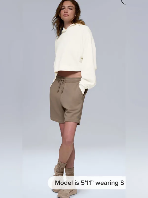 Alo NWT Bae Hoodie Ivory Cream Cropped Pullover Sweatshirt Size L - Image 3
