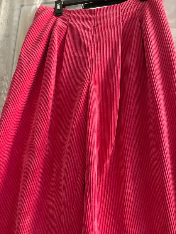 Pink high-waisted corduroy wide leg pants - Image 2